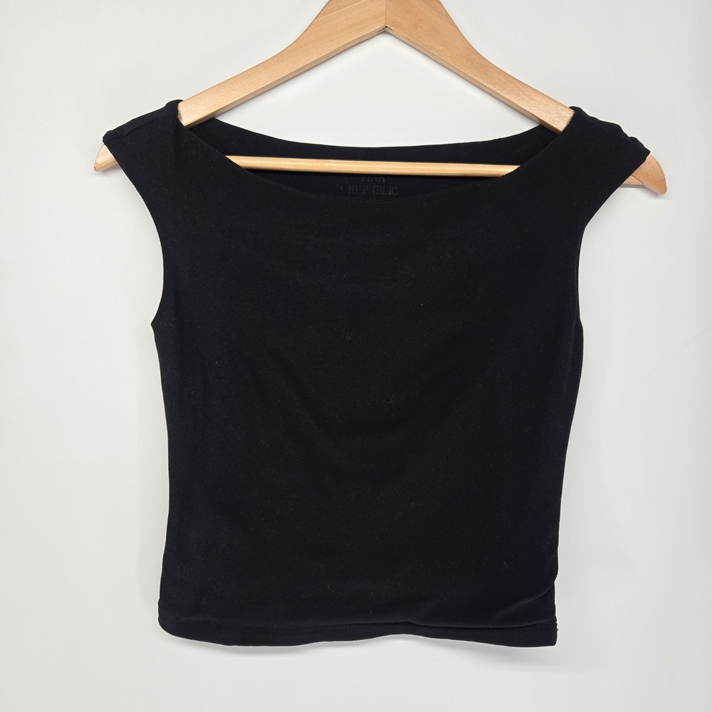 Pink Republic Tank Top Women XS Black Boat Neck Sleeveless Stretch Minimalist